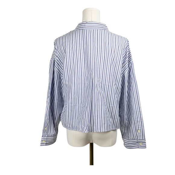Everlane Small The Boxy Oxford Cropped Button Down Blue Stripe NWT - Picture 2 of 7